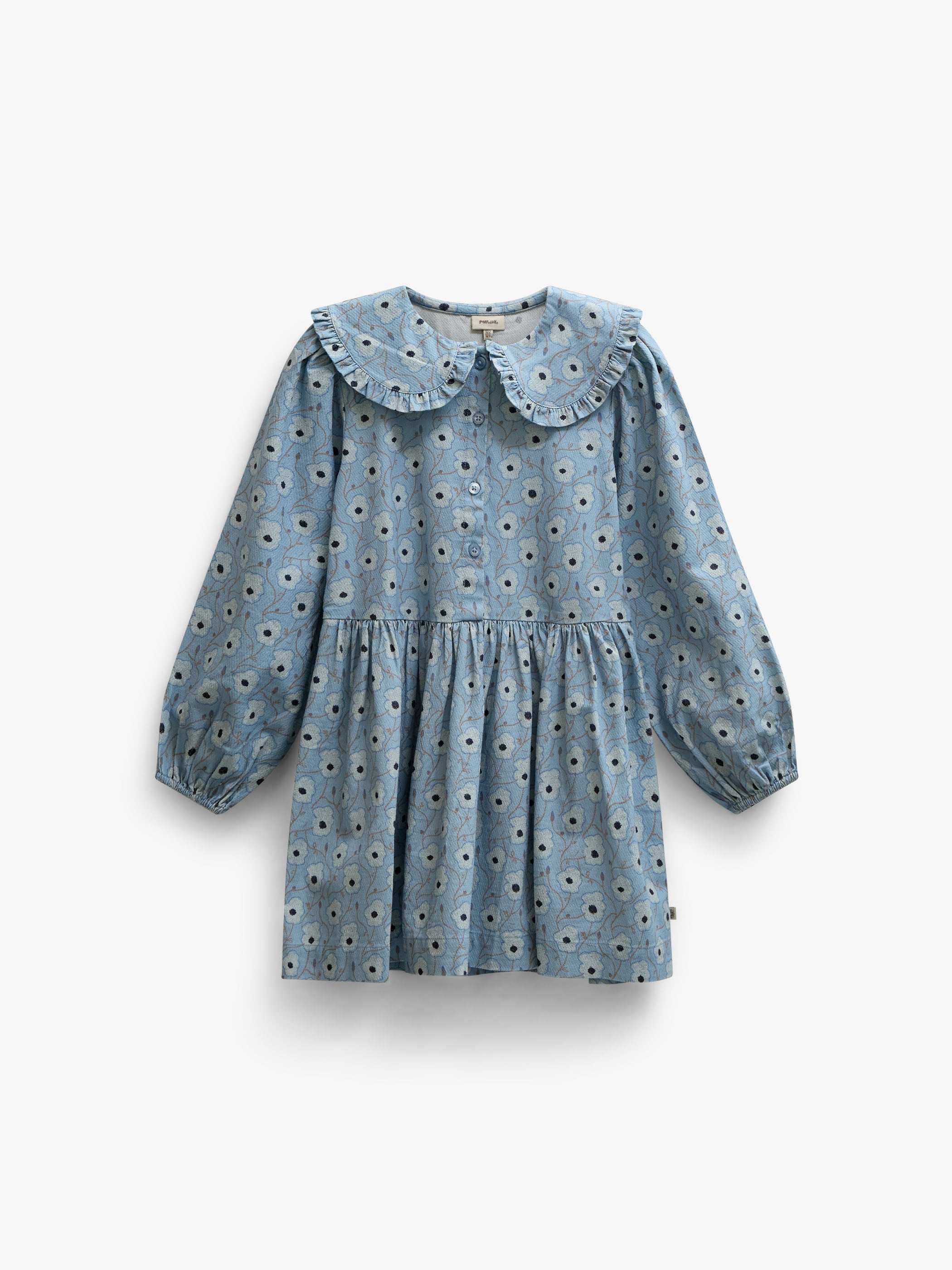 Floral Cotton Dress with Collar - Tween - Blue/Brown | 101428 Nova