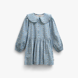Gebloemde katoenen jurk met rucheskraag Kids - Blue/Brown | 101427 Nova