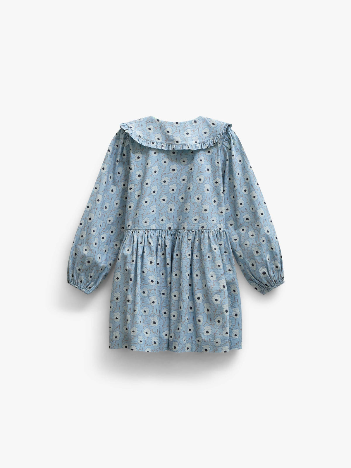 Gebloemde katoenen jurk met rucheskraag Kids - Blue/Brown | 101427 Nova