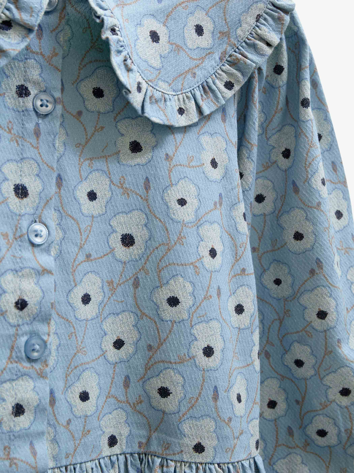 Gebloemde katoenen jurk met rucheskraag Tween - Blue/Brown | 101428 Nova