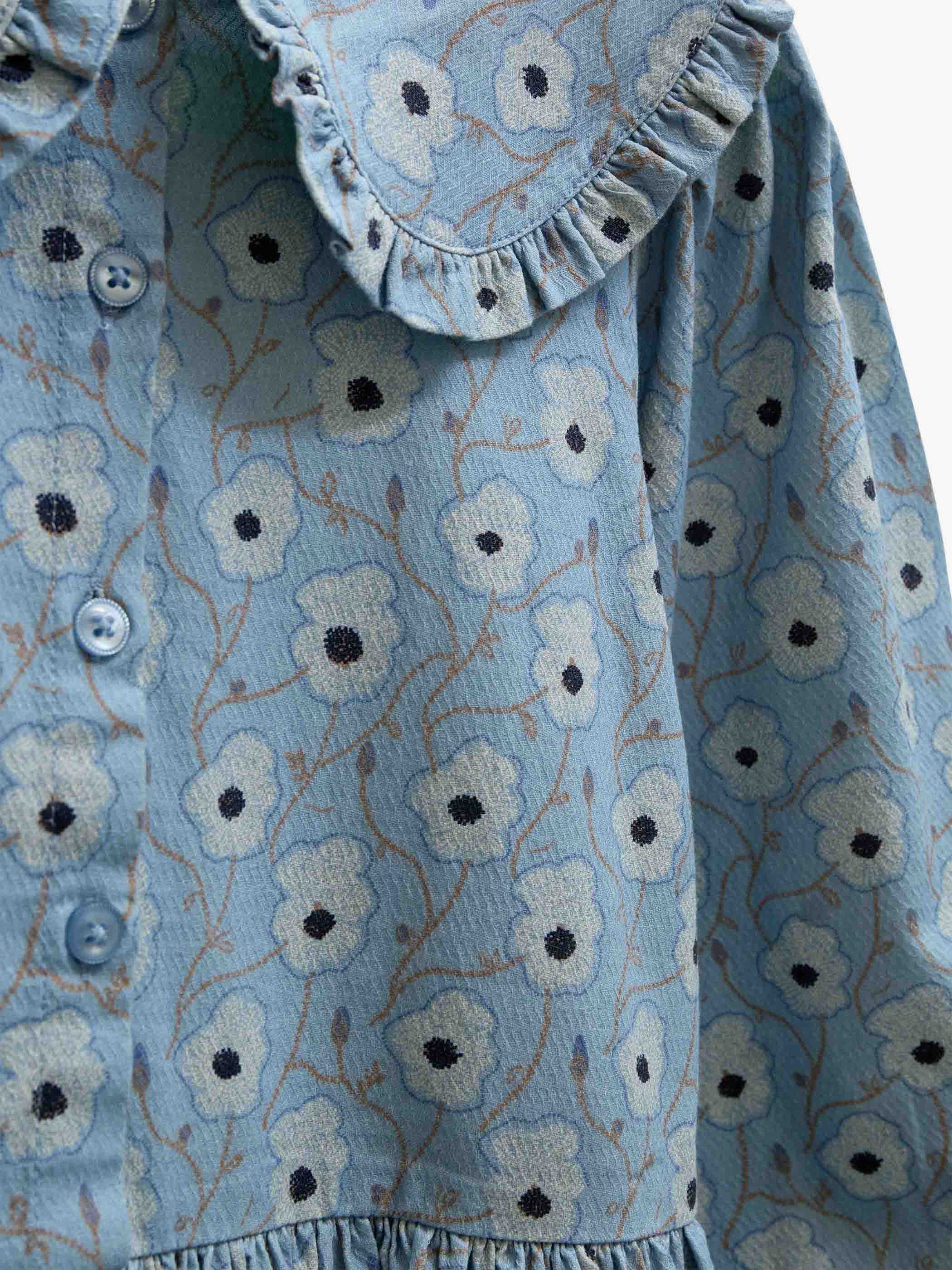 Floral Cotton Dress with Collar - Tween - Blue/Brown | 101428 Nova