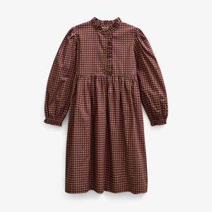 Poplin jurk met ruches langs de knopenlijst Tween - Bordeaux Check | 101437 Julia