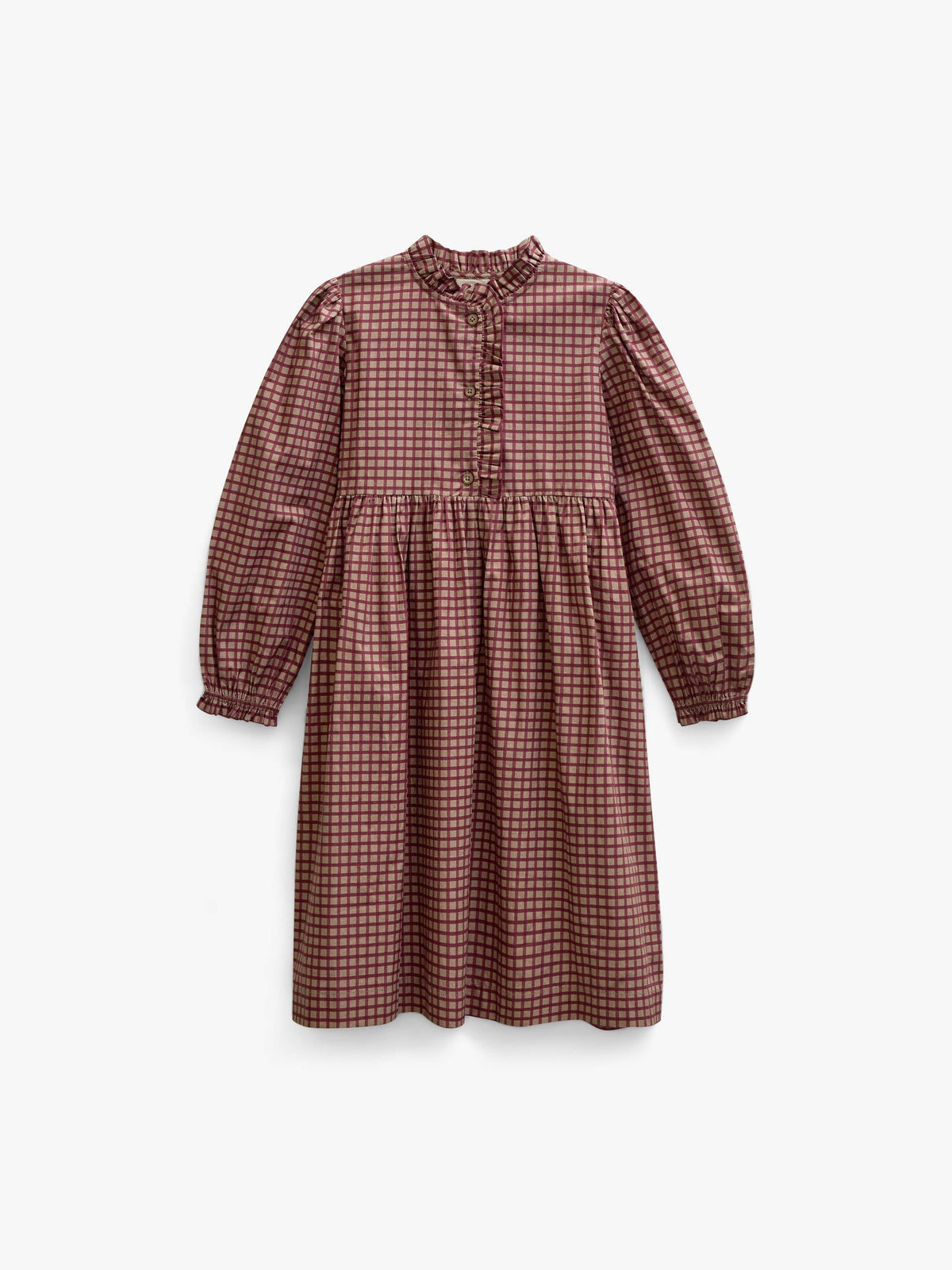 Poplin jurk met ruches langs de knopenlijst Tween - Bordeaux Check | 101437 Julia