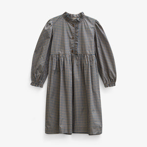 Poplin jurk met ruches langs de knopenlijst Tween - Blue Check | 101438 Julia