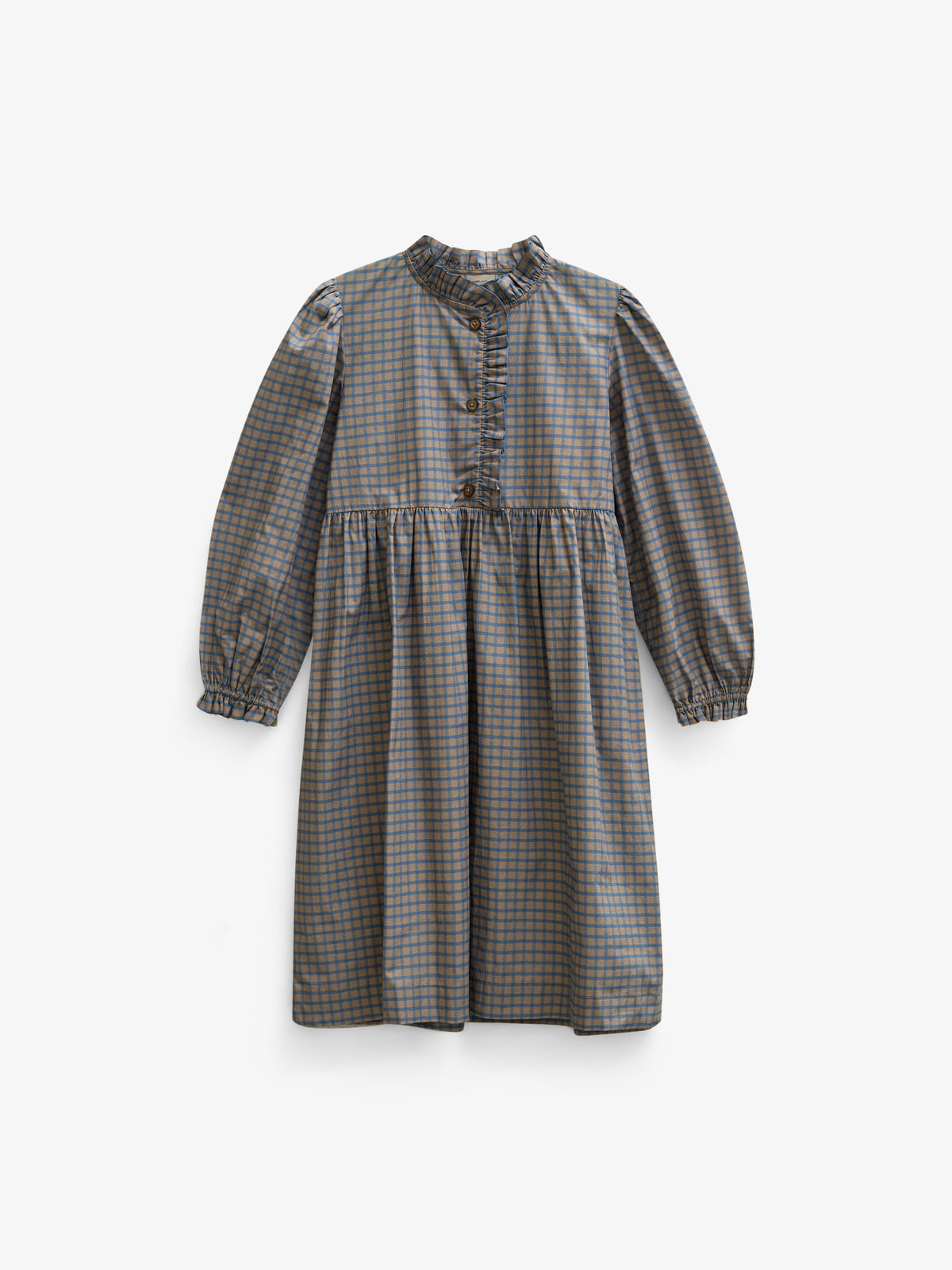 Poplin jurk met ruches langs de knopenlijst Tween - Blue Check | 101438 Julia