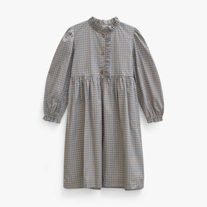 Poplin jurk met ruches langs de knopenlijst Tween - Blue Check | 101438 Julia