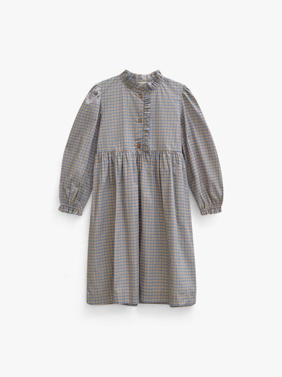 Poplin jurk met ruches langs de knopenlijst Tween - Blue Check | 101438 Julia