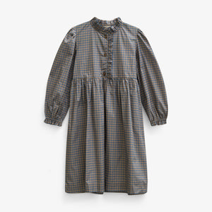 Poplin jurk met ruches langs de knopenlijst Tween - Blue Check | 101438 Julia
