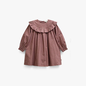 Poplin jurk met ruches bij de pas Kids - Bordeaux Check | 101440 Julia