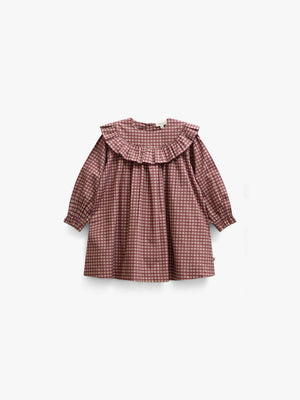 Poplin jurk met ruches bij de pas Kids - Bordeaux Check | 101440 Julia