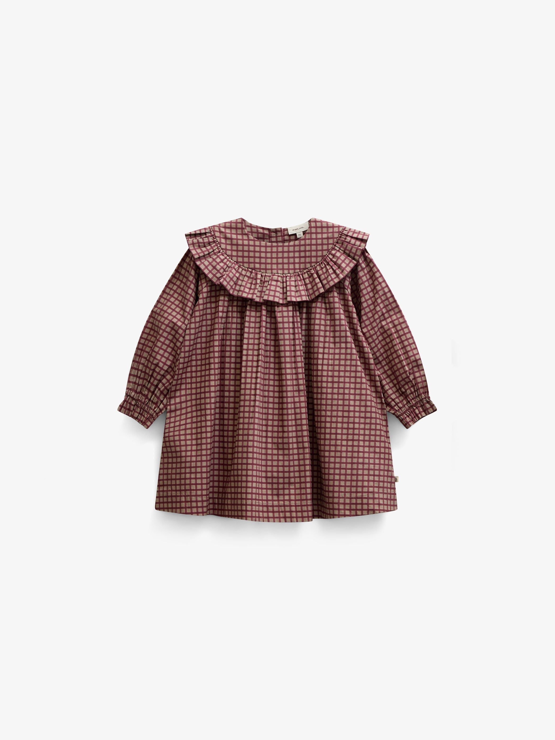 Poplin jurk met ruches bij de pas Kids - Bordeaux Check | 101440 Julia