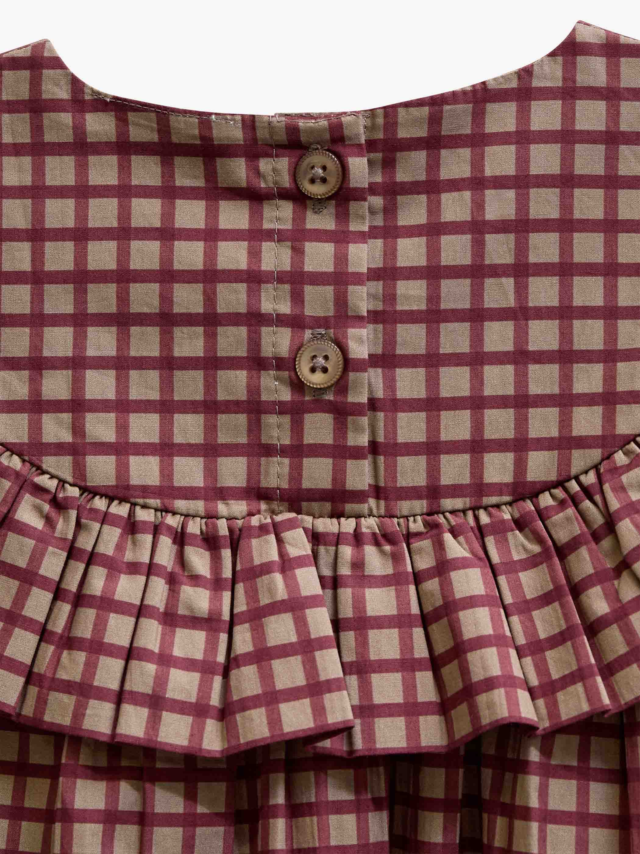 Poplin jurk met ruches bij de pas Kids - Bordeaux Check | 101440 Julia