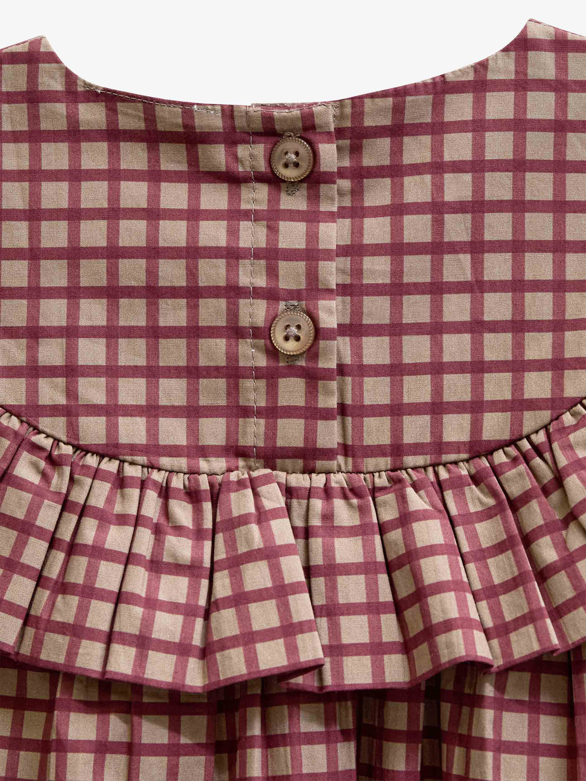 Poplin jurk met ruches bij de pas Kids - Bordeaux Check | 101440 Julia