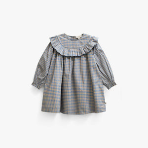 Poplin jurk met ruches bij de pas Kids - Blue Check | 101441 Julia