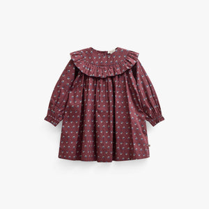 Poplin jurk met ruches bij de pas Kids - Bordeaux Flowerprint | 101442 Julia