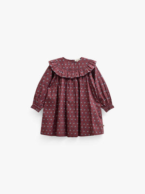 Poplin jurk met ruches bij de pas Kids - Bordeaux Flowerprint | 101442 Julia