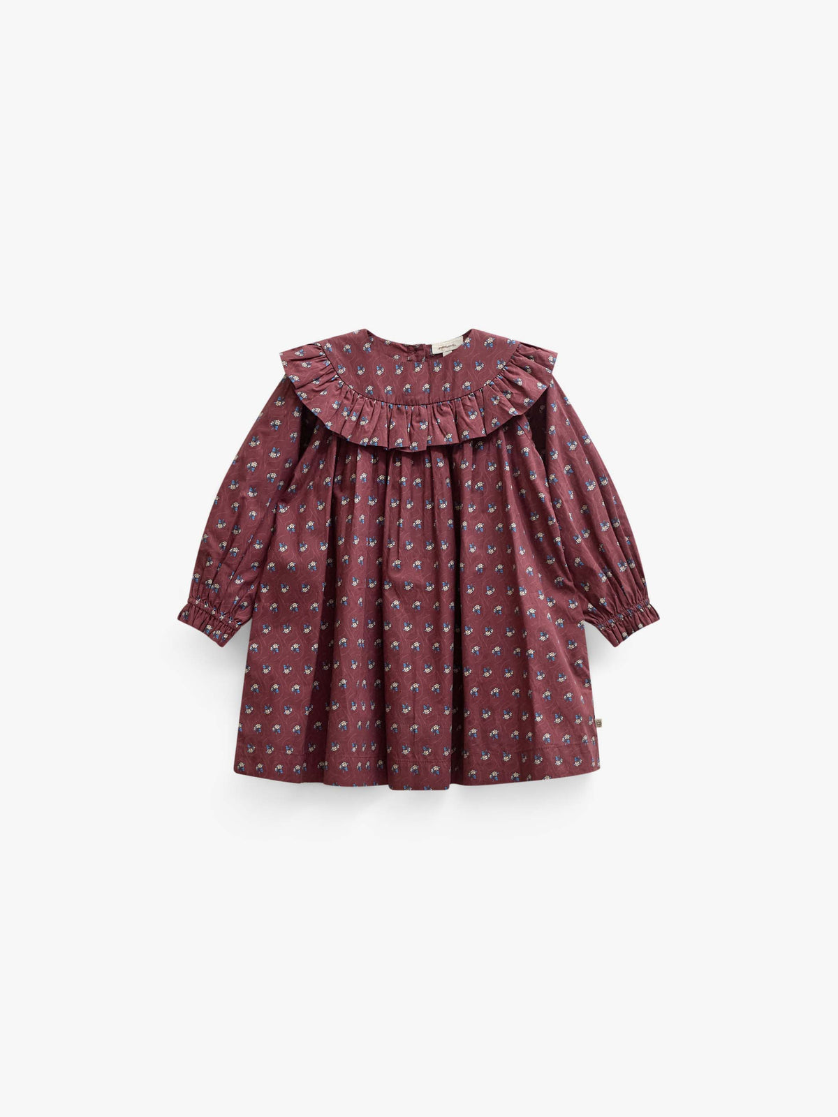 Poplin jurk met ruches bij de pas Kids - Bordeaux Flowerprint | 101442 Julia