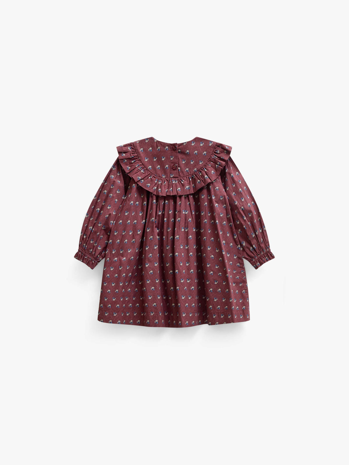 Poplin jurk met ruches bij de pas Kids - Bordeaux Flowerprint | 101442 Julia
