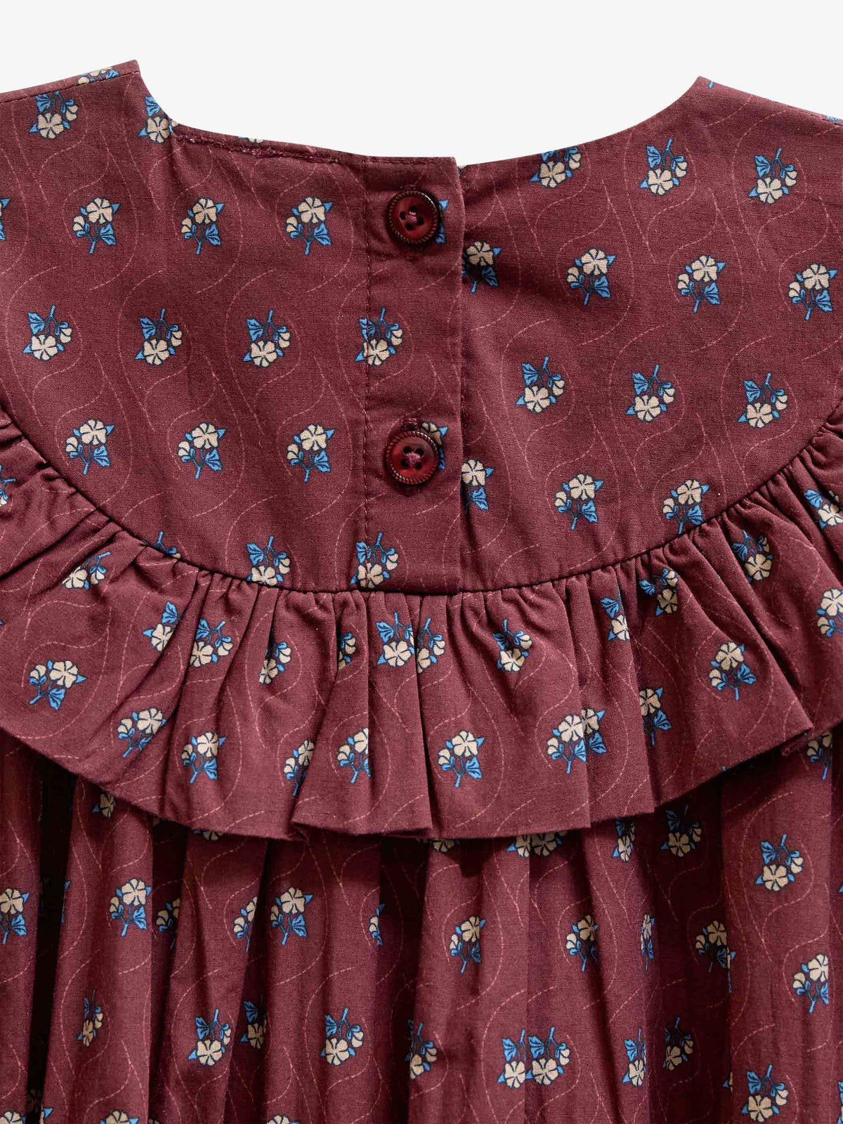 Poplin jurk met ruches bij de pas Kids - Bordeaux Flowerprint | 101442 Julia