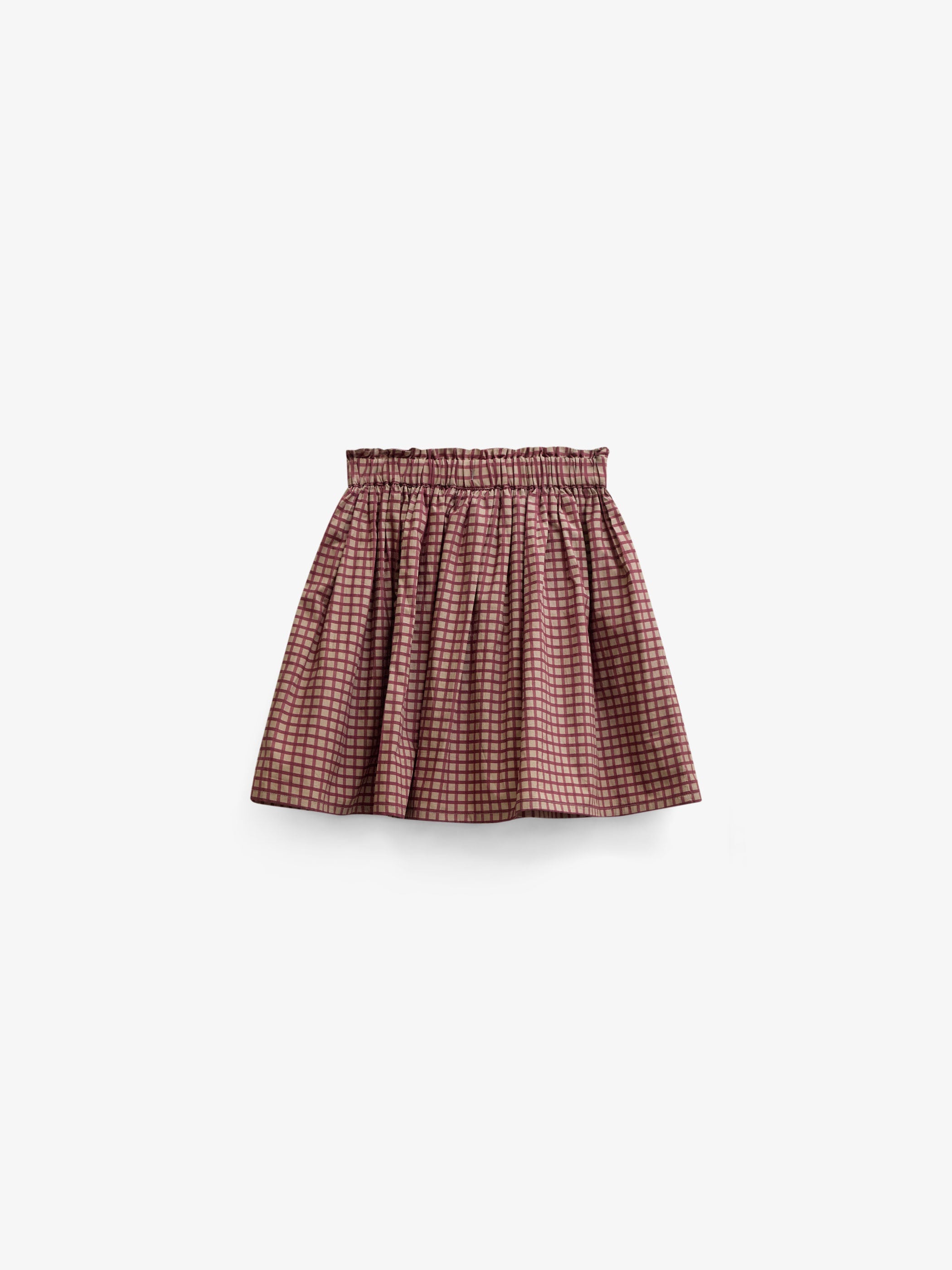 Frill Pocket Poplin Skirt - Tween - Bordeaux Check | 101444 Julia