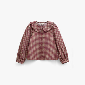 Poplin blouse met rucheskraag Kids - Bordeaux Check | 101449 Julia