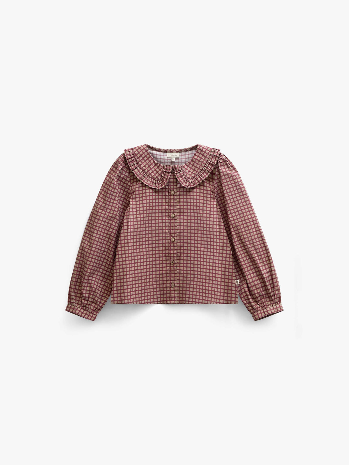 Poplin blouse met rucheskraag Tween - Bordeaux Check | 101450 Julia