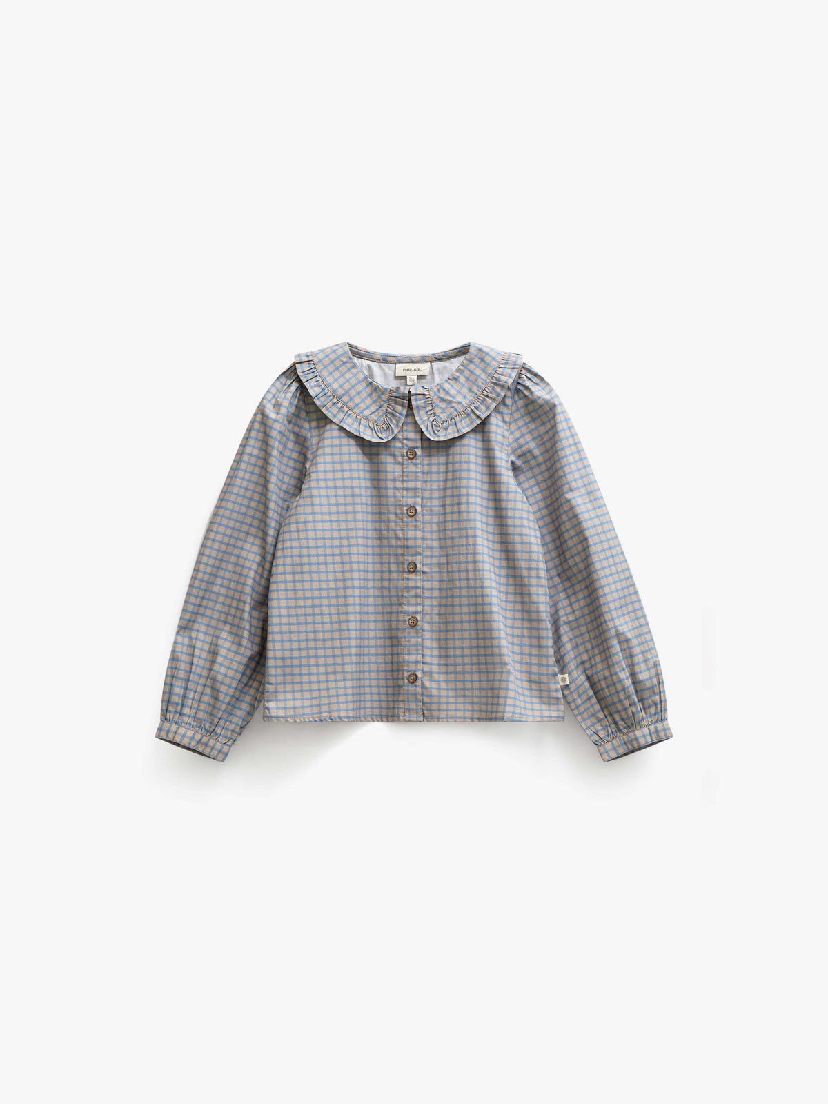 Poplin blouse met rucheskraag Kids - Blue Check | 101451 Julia