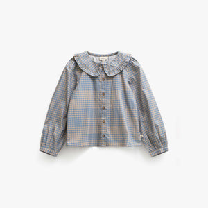 Poplin blouse met rucheskraag Tween - Blue Check | 101452 Julia