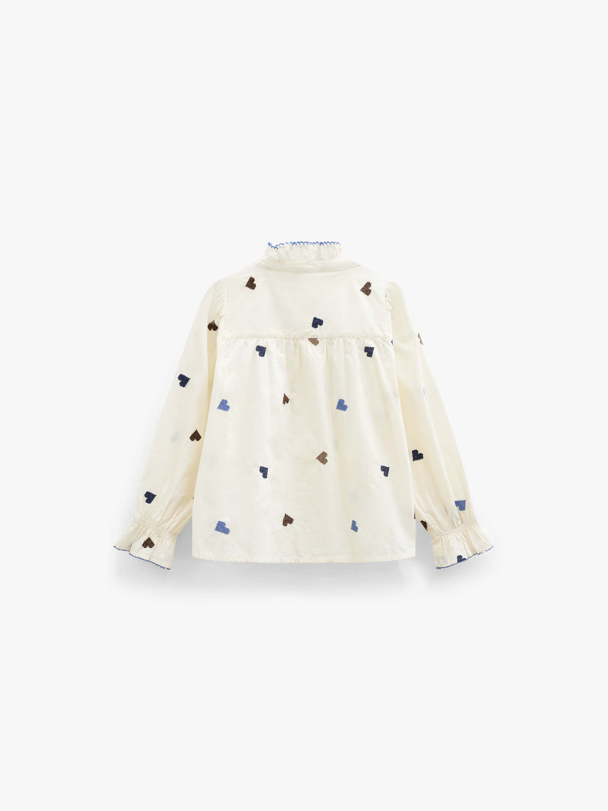Katoenen blouse met hartborduursel Tween - Blue/Brown | 101456 Elina