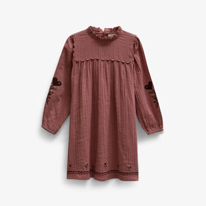 Double gauze jurk met kruissteekborduursel Tween - Dusty Rose | 101466 Laureen