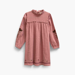 Double gauze jurk met kruissteekborduursel Kids - Dusty Rose | 101465 Laureen