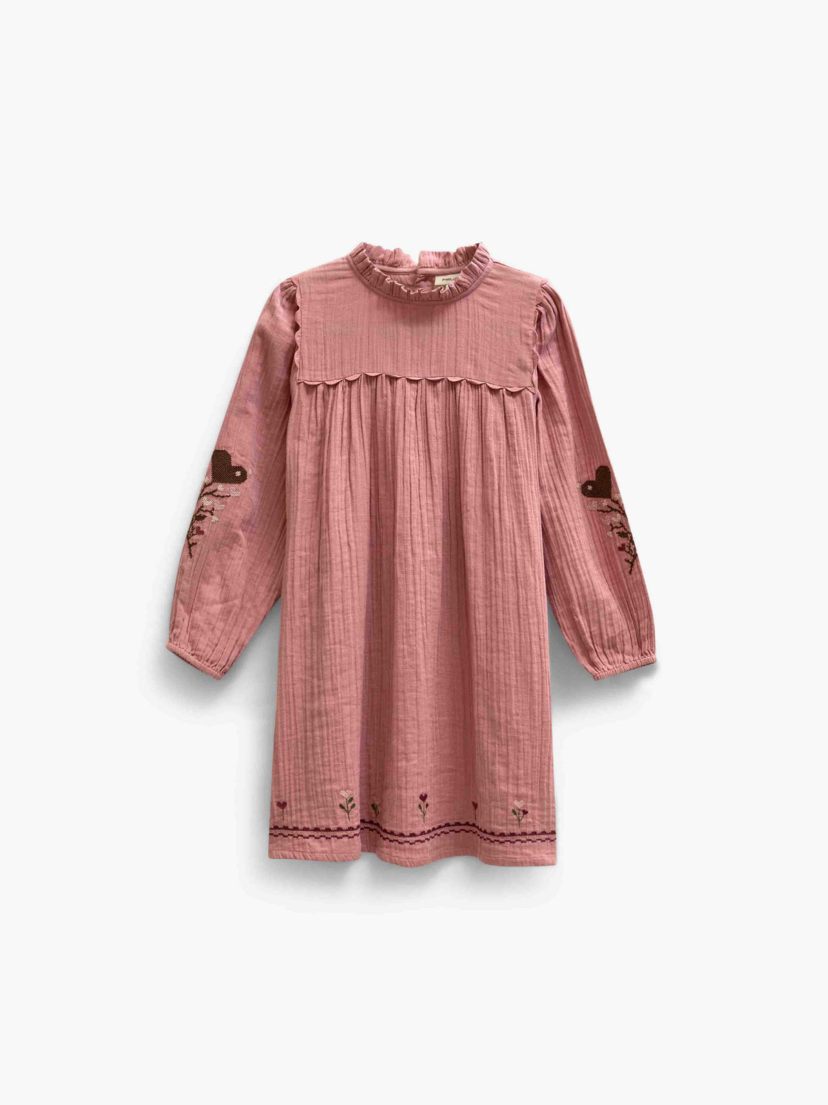 Double gauze jurk met kruissteekborduursel Kids - Dusty Rose | 101465 Laureen