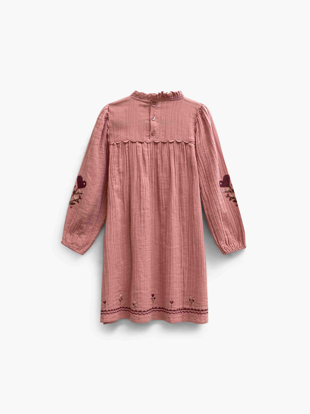 Double gauze jurk met kruissteekborduursel Tween - Dusty Rose | 101466 Laureen