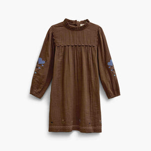 Double gauze jurk met kruissteekborduursel Tween - Brown | 101468 Laureen