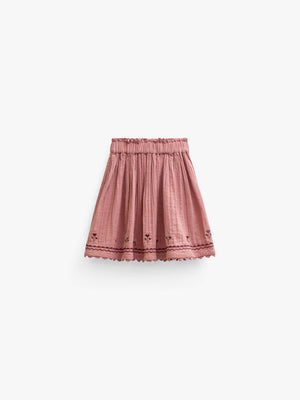 Double gauze rok met kruissteekborduursel Tween - Dusty Rose | 101470 Laureen