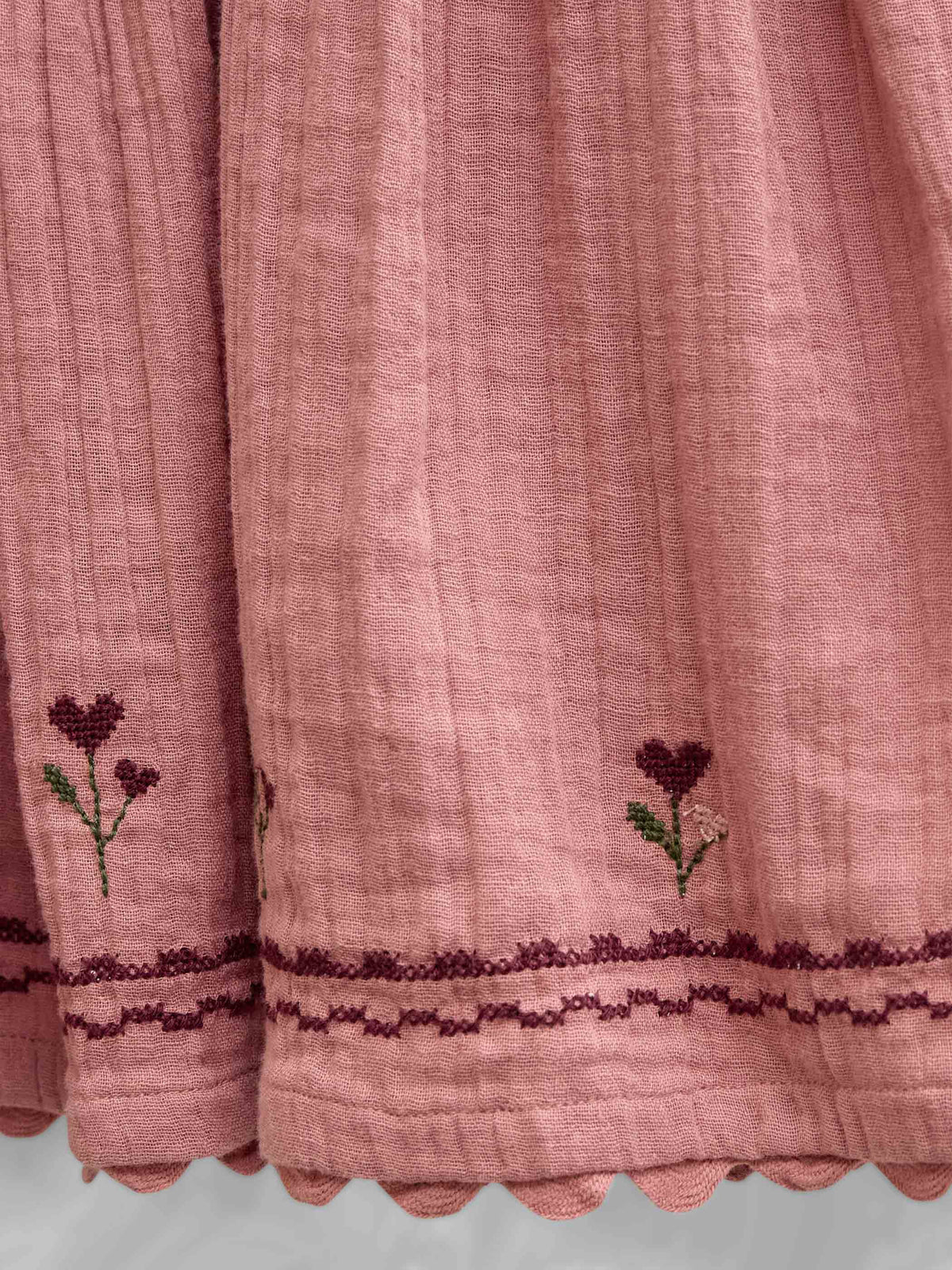 Double gauze rok met kruissteekborduursel Tween - Dusty Rose | 101470 Laureen