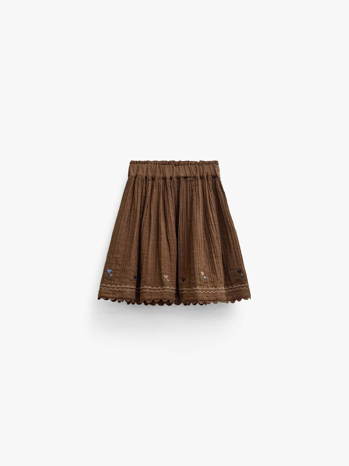 Double gauze rok met kruissteekborduursel Kids - Brown | 101471 Laureen