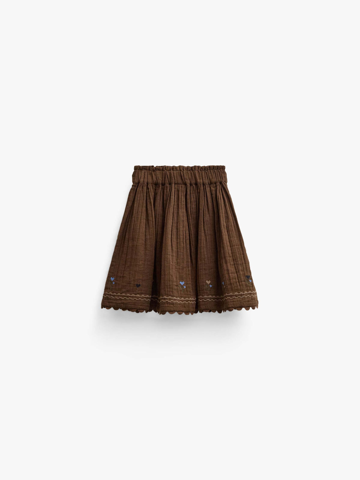 Double gauze rok met kruissteekborduursel Tween - Brown | 101472 Laureen