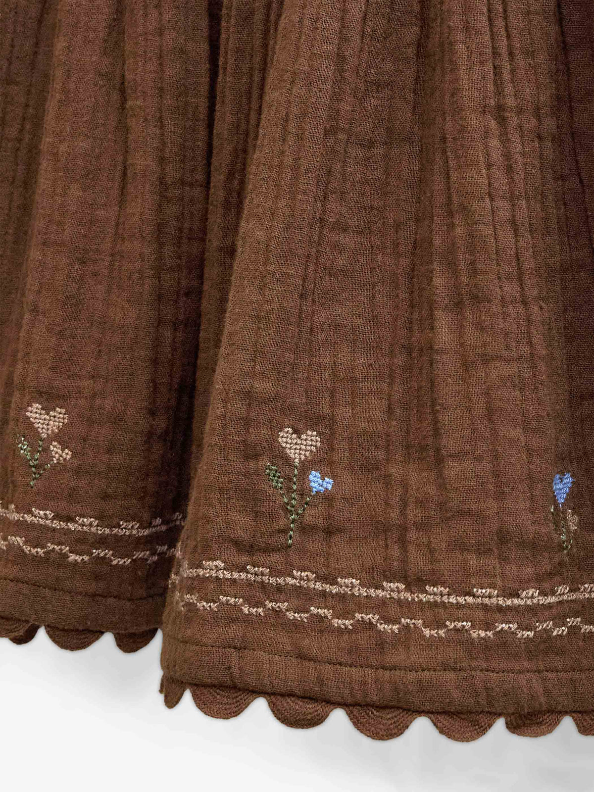 Double gauze rok met kruissteekborduursel Tween - Brown | 101472 Laureen