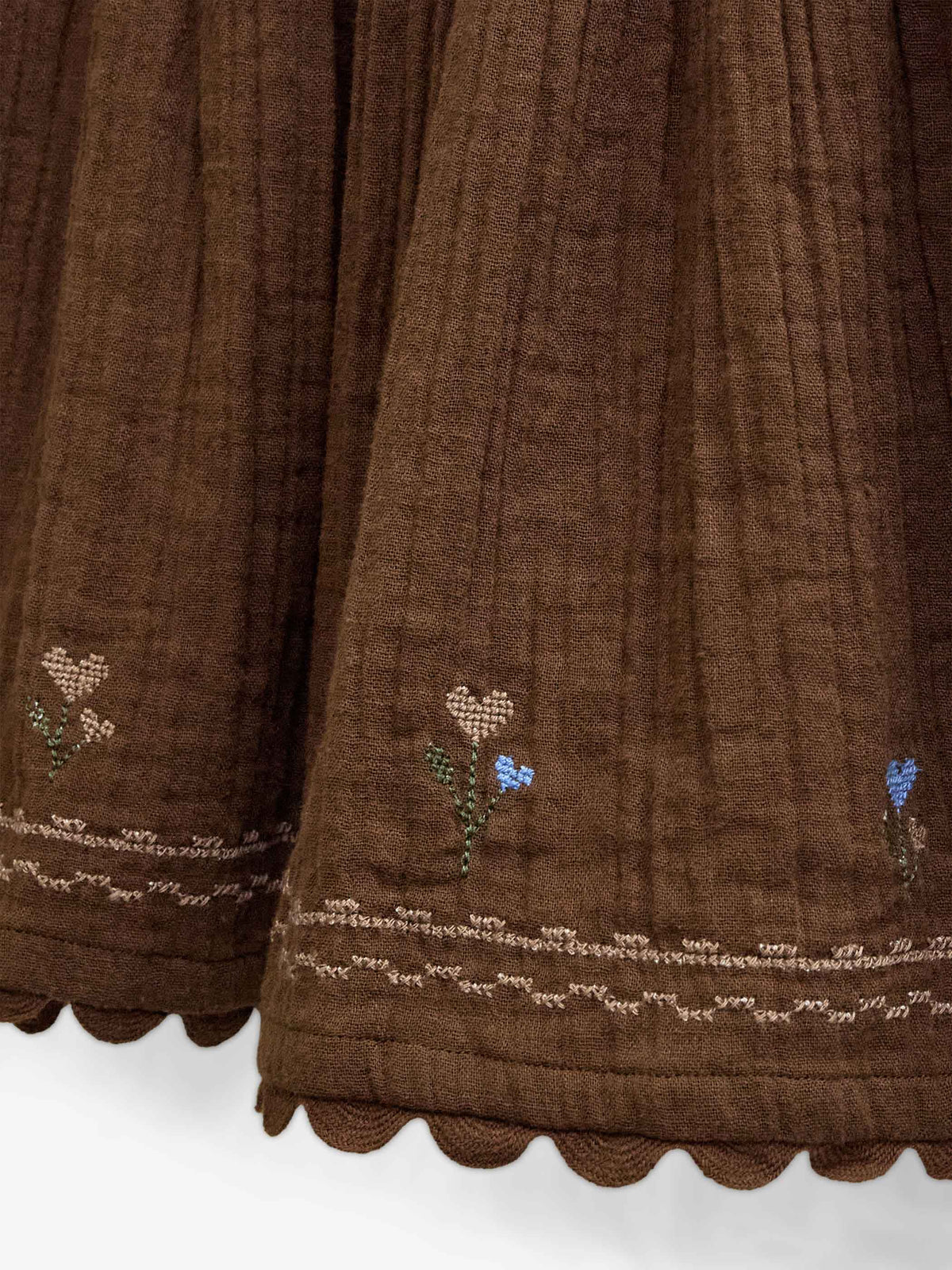 Cross-Stitch Double Gauze Skirt - Tween - Brown | 101472 Laureen