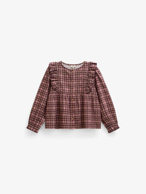 Checked Cotton Frill Blouse - Kids - Rose | 101493 Penny