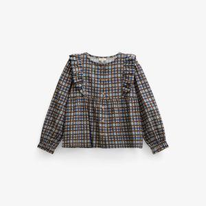 Checked Cotton Frill Blouse - Tween - Blue | 101496 Penny