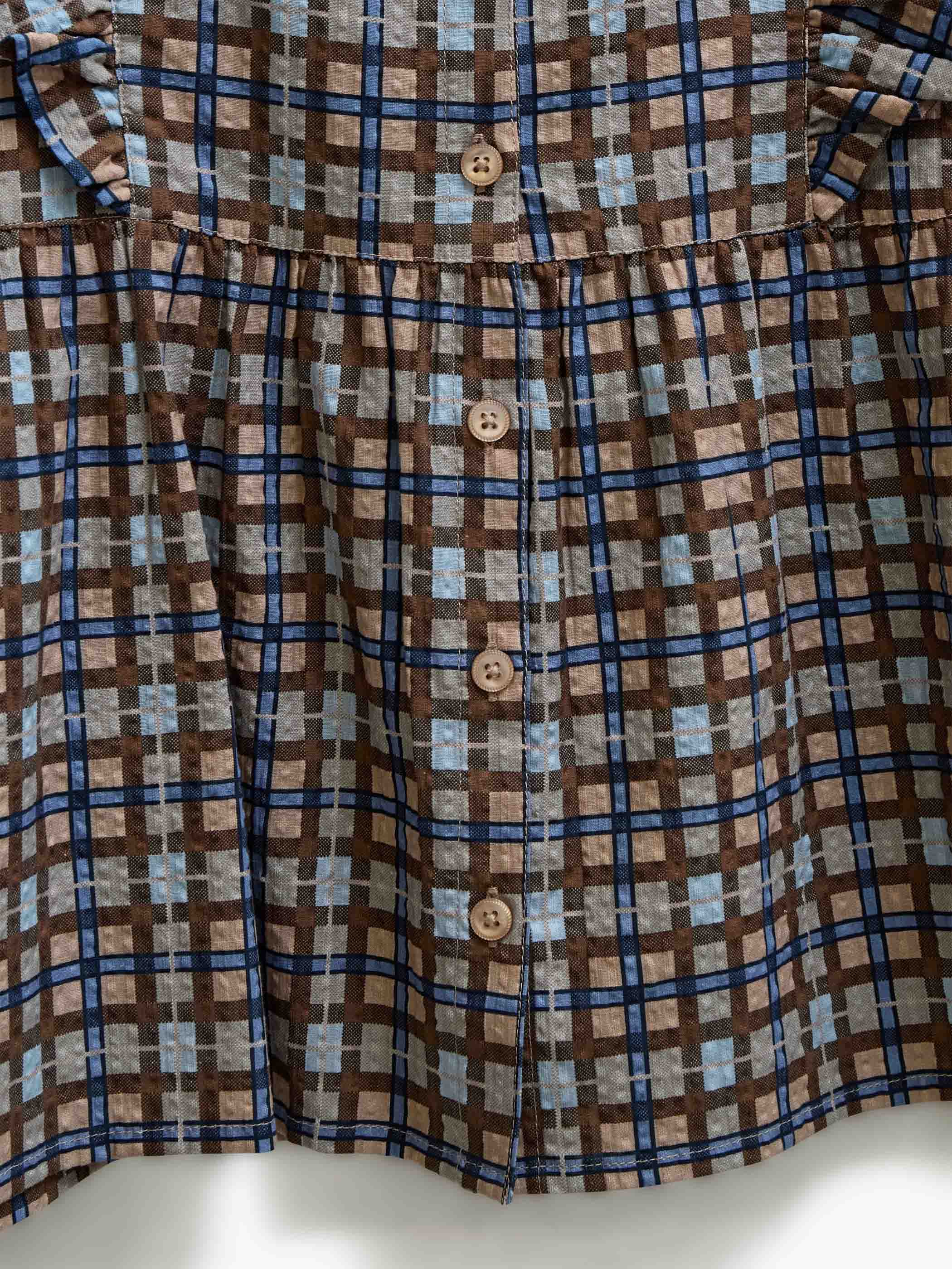 Checked Cotton Frill Blouse - Kids - Blue | 101495 Penny