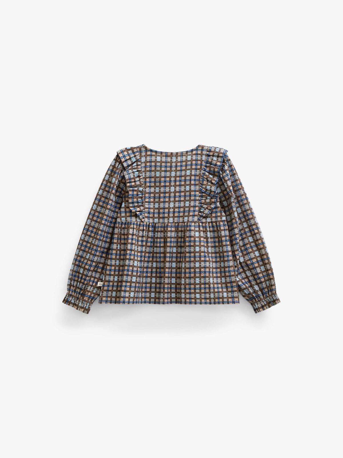 Geruite katoenen blouse met ruches Kids - Blue | 101495 Penny