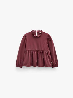 Solid Peplum Jersey Blouse - Tween - Bordeaux | 101548 Heidi