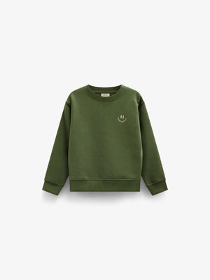 Smiley Crew Neck Sweatshirt - Tween - Moss Green | 101576 Andrew