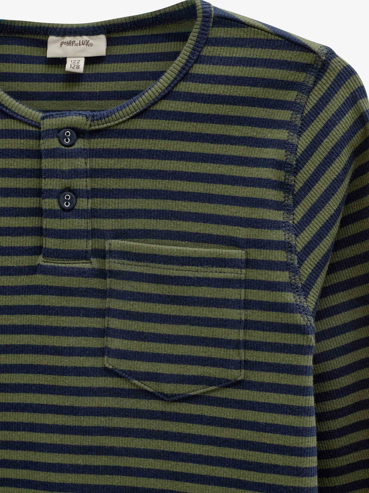 Ribbed Long-Sleeve Henley T-Shirt - Tween - Moss Green/Navy Stripe | 101596 Conrad