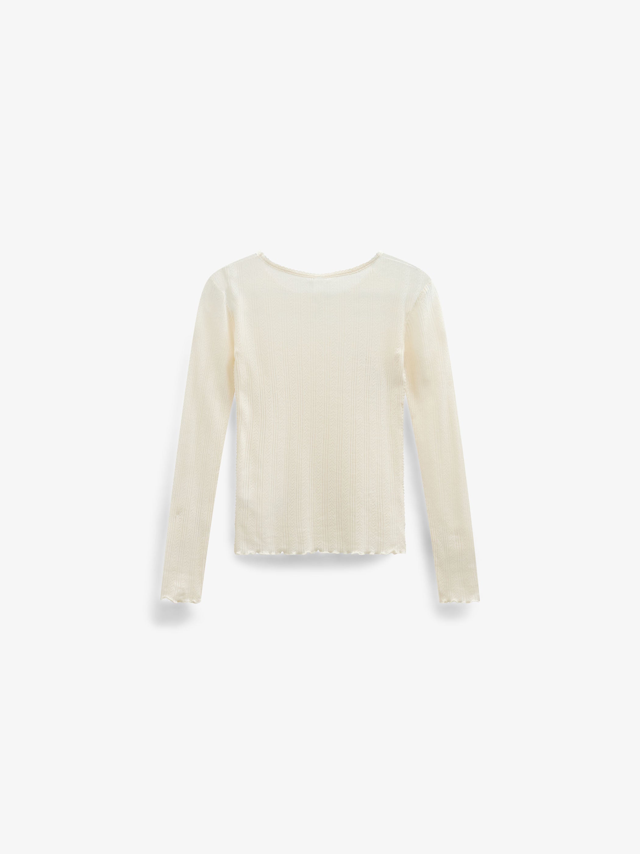 Long-Sleeve Cotton-Modal Pointelle T-Shirt - Tween - Offwhite | 101609 Ruby