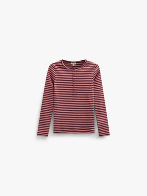 Striped Rib Long-Sleeve T-Shirt - Tween - Dusty Rose/Bordeaux | 101617 Gloria