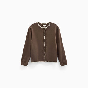 Cardigan met contrasterende stiksels Kids - Brown/Offwhite | 101632 Lia